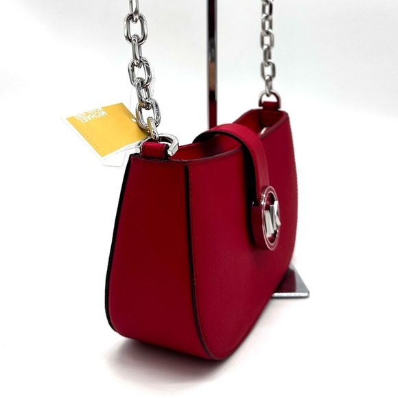 Michael Kors Carmen Small Pouchette Crossbody Bag Red/Silver - Picture 4 of 11